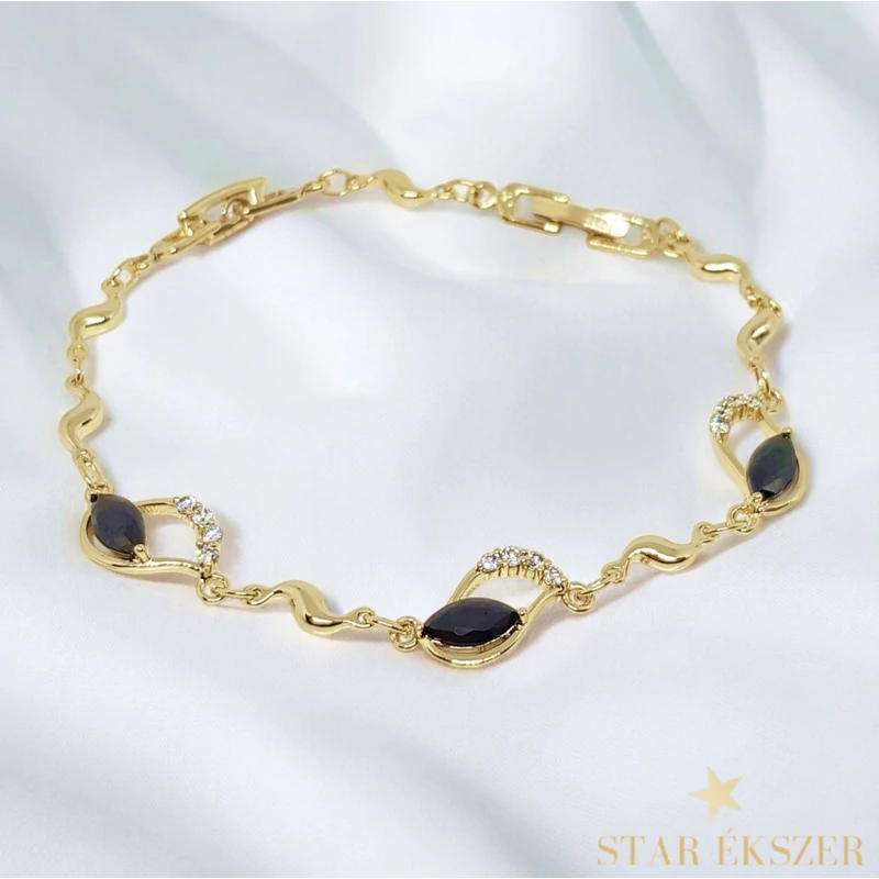 Donna 14K Gold Filled antiallergén köves karkötő fekete 16/19cm 