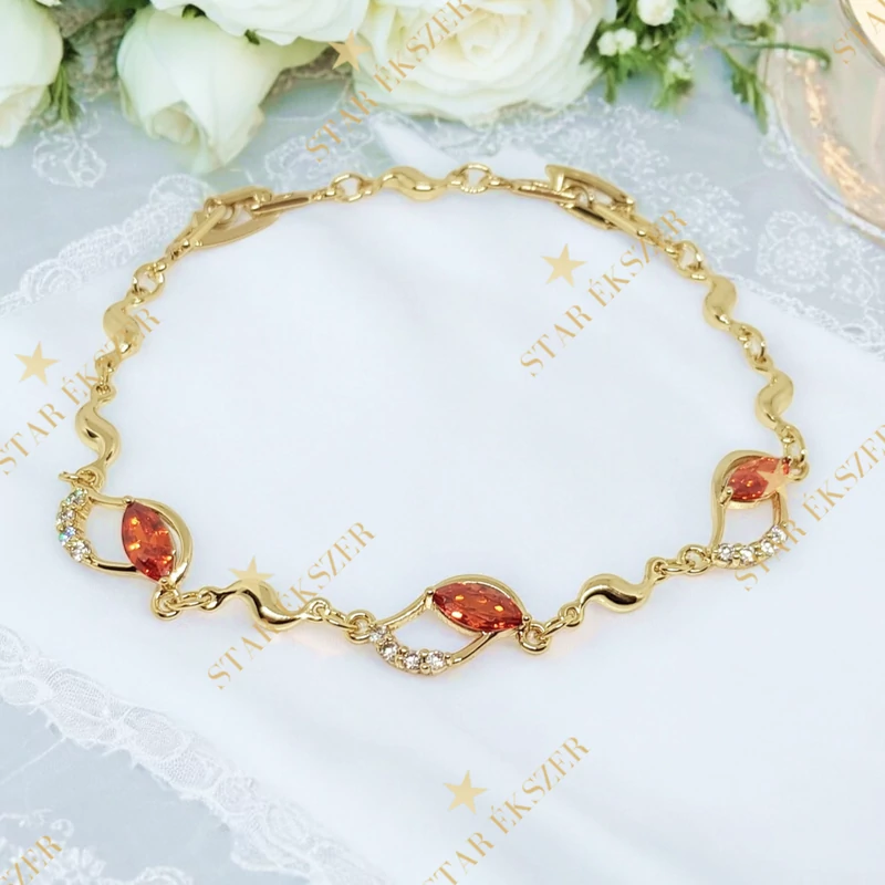 Donna 14K Gold Filled antiallergén köves karkötő piros 16/19cm 