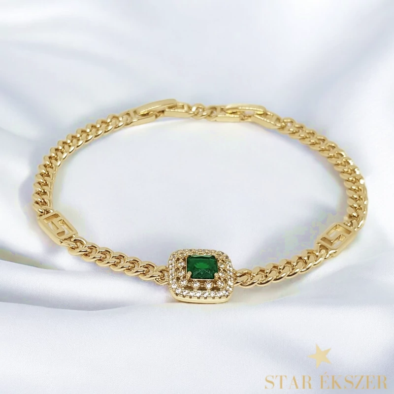 Sára 14K Gold Filled antiallergén karkötő 17/19cm zöld