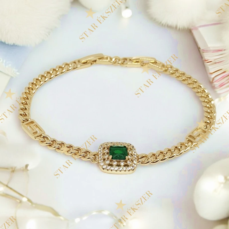 Sára 14K Gold Filled antiallergén karkötő 17/19cm zöld