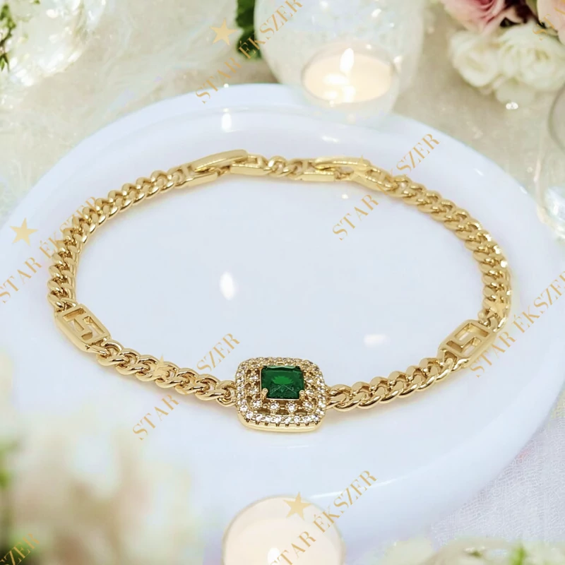 Sára 14K Gold Filled antiallergén karkötő 17/19cm zöld