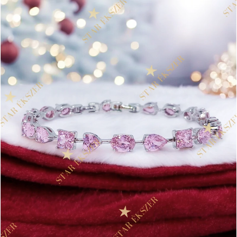 Amora White Gold Filled antiallergén karkötő 16/18cm pink 