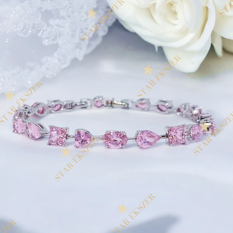Amora White Gold Filled antiallergén karkötő 16/18cm pink 
