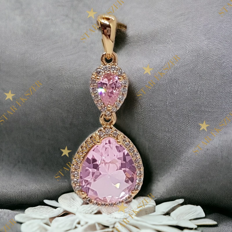 Elke Antiallergén Gold Filled pink köves medál 