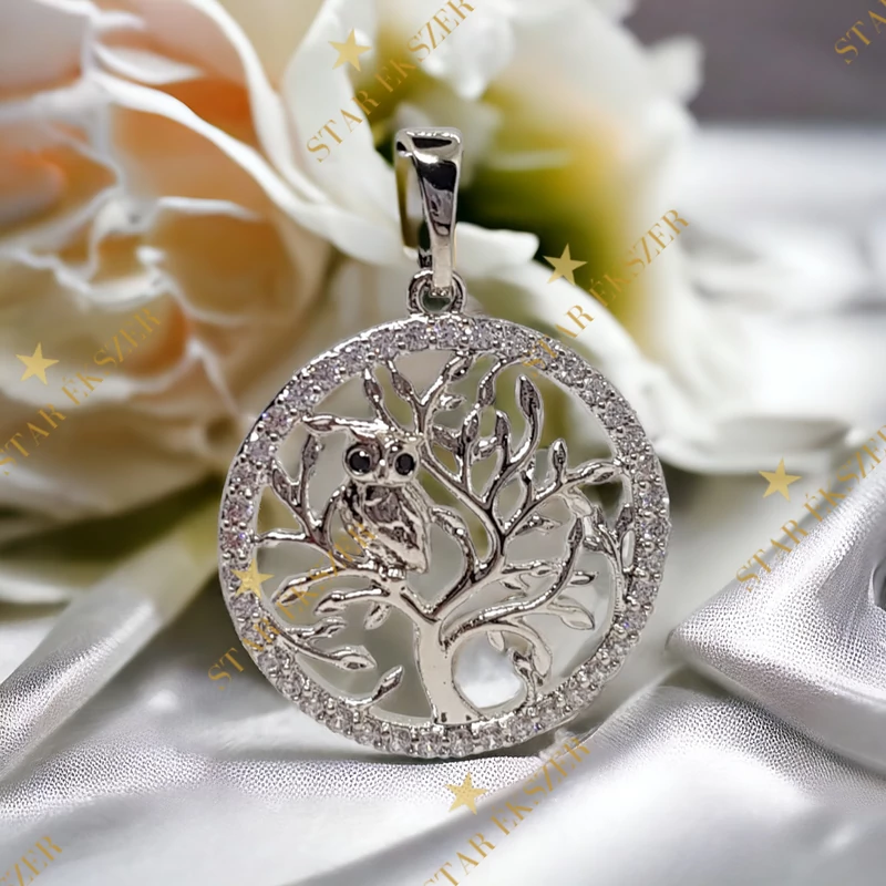 Baglyos Antiallergén White Gold Filled Életfa medál 
