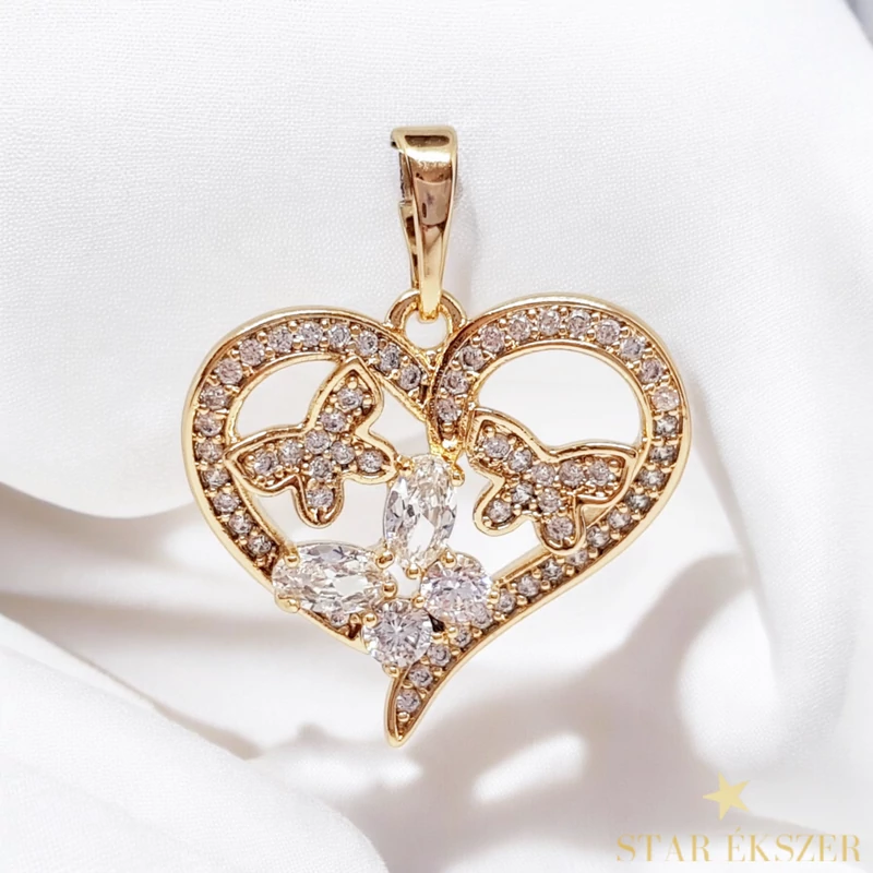 Pillangós szív Gold Filled antillergén medál fehér