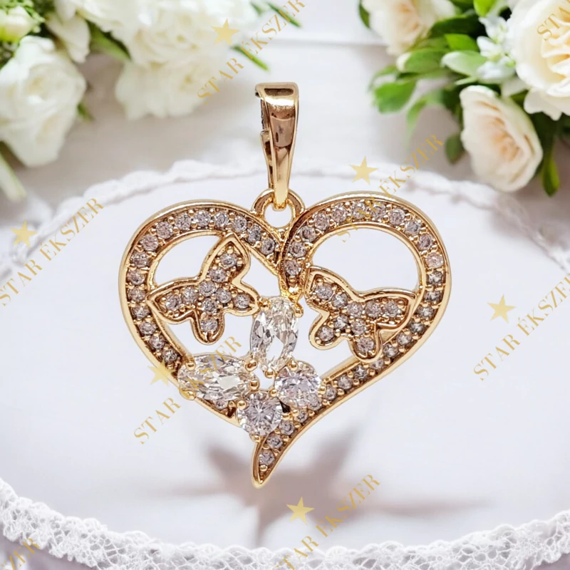 Pillangós szív Gold Filled antillergén medál fehér