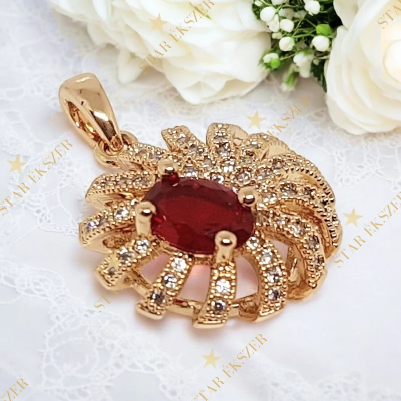 Rozetta 18K Gold Filled antillergén medál piros