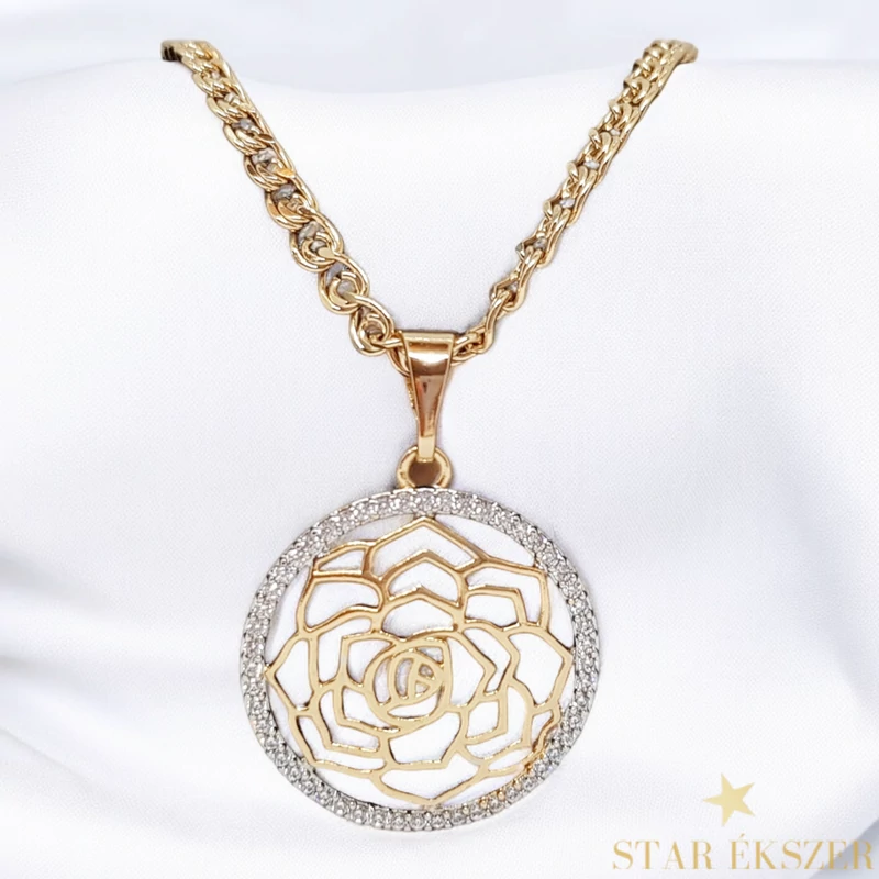Antiallergén Gold Filled nyaklánc élet virága, mandala medállal 60cm