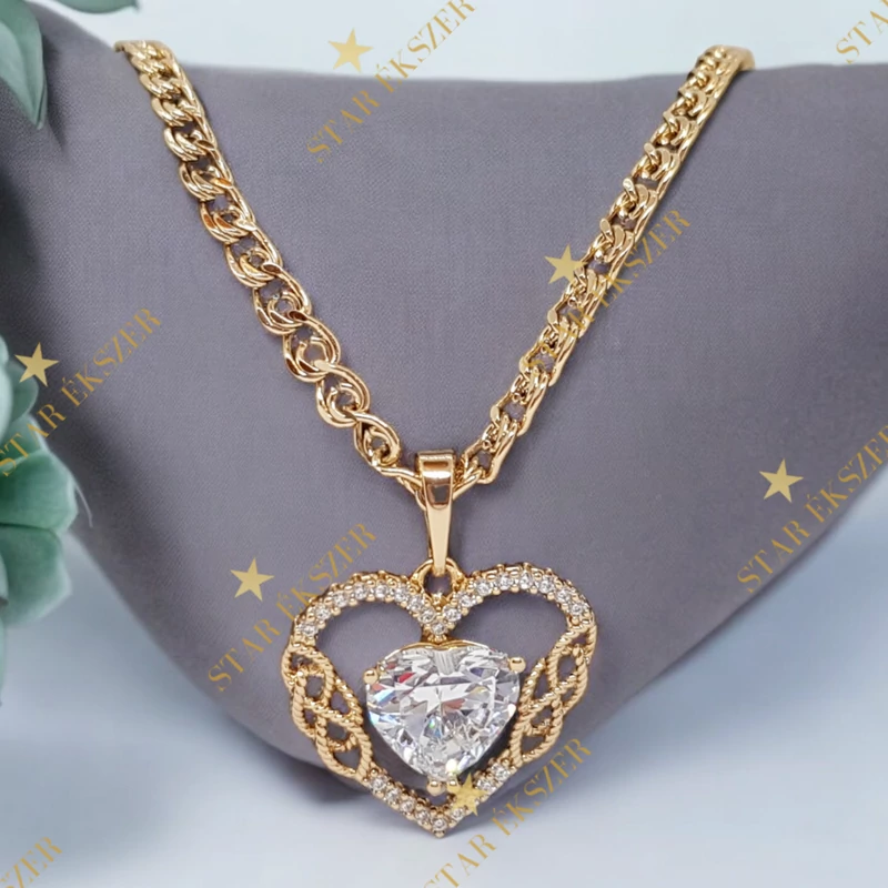 Carol Gold Filled Nyaklánc köves szív medállal 60cm
