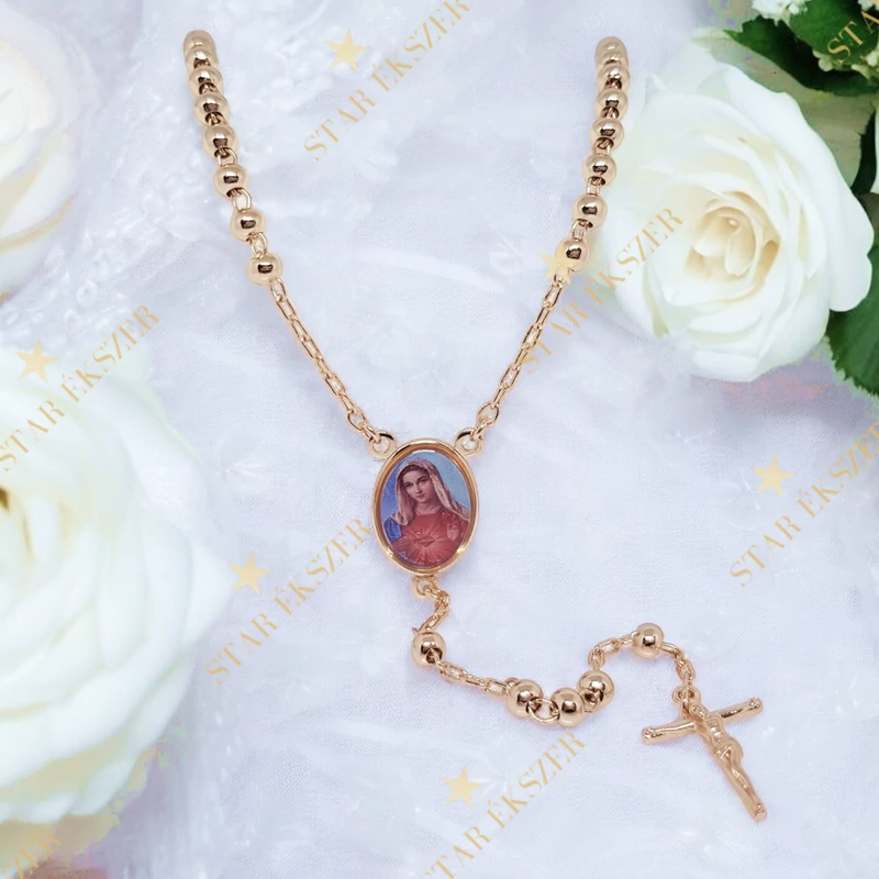 Máriás 18K Gold Filled antiallergén rózsafűzér
