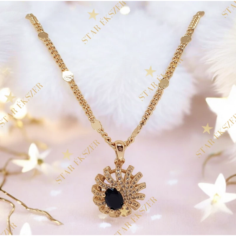 Rozetta 18K Gold Filled antiallergén medálos nyaklánc 45cm fekete