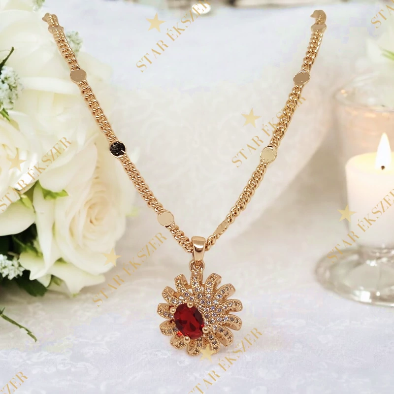 Rozetta 18K Gold Filled antiallergén medálos nyaklánc 45cm piros
