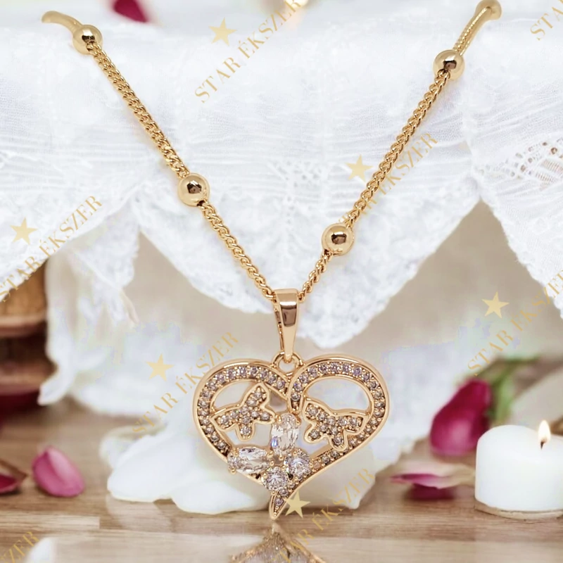 Pillangós szív medálos Gold Filled antiallergén Nyaklánc 45cm