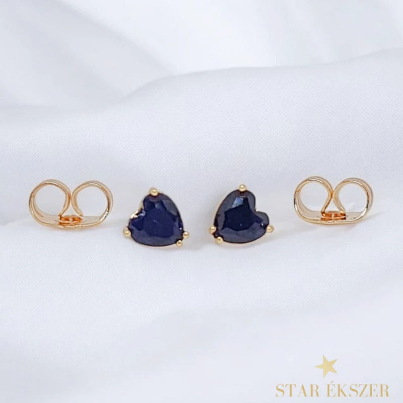 Abigel 18K GF. antiallergén szíves fülbevaló kék