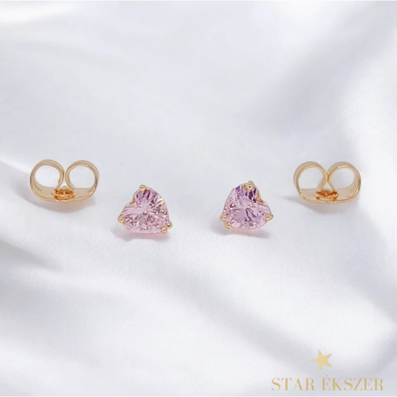 Abigel 18K GF. antiallergén szíves fülbevaló pink