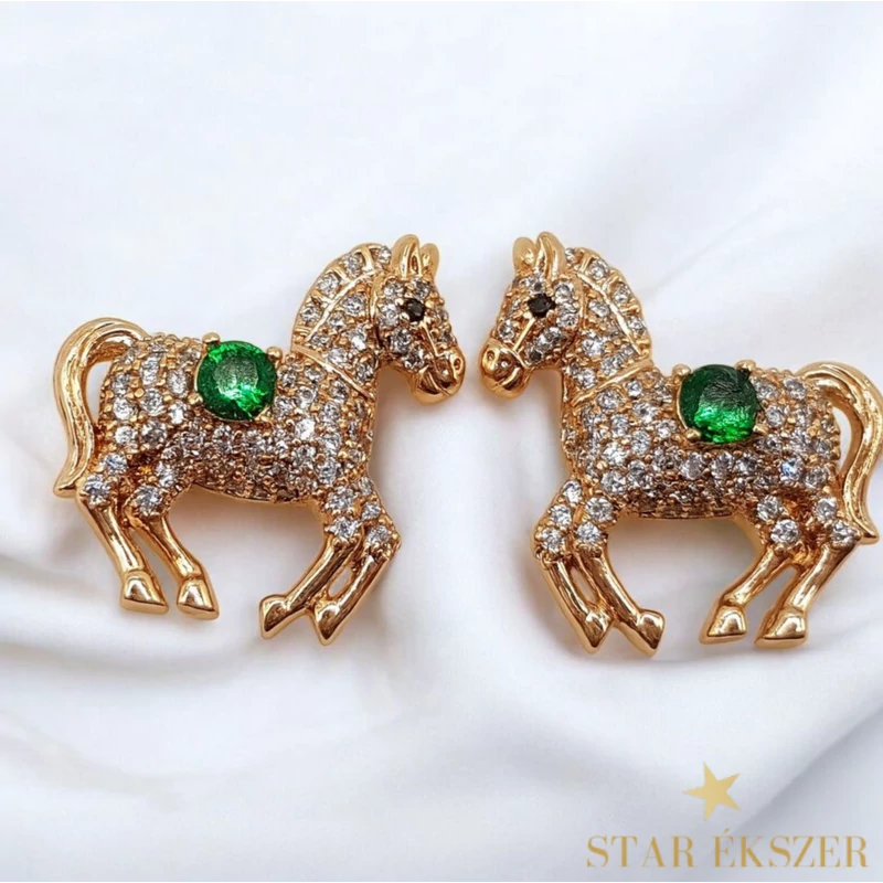 Horse 18K antiallergén lovas fülbevaló zöld