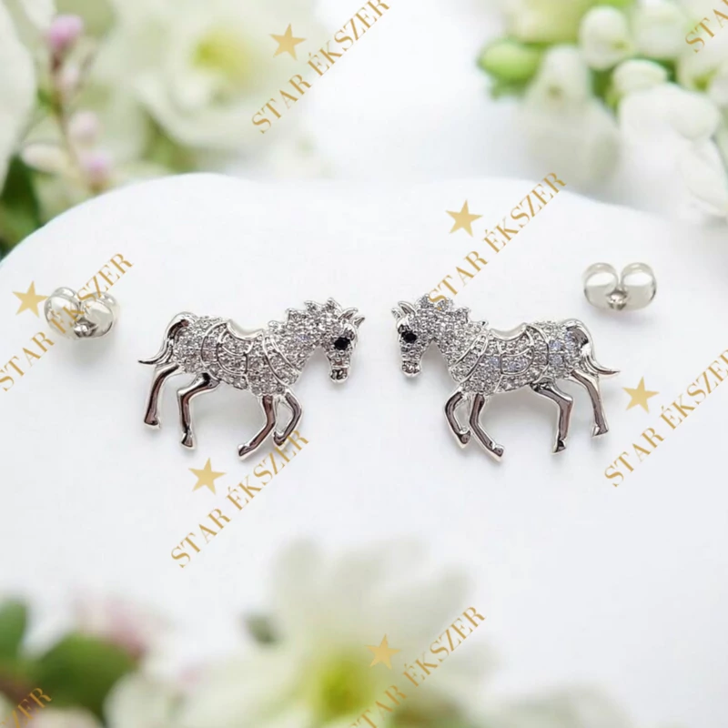 Horse White antiallergén lovas fülbevaló