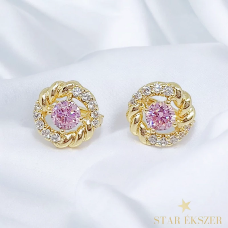 Maira 14K GF. antiallergén virág fülbevaló pink