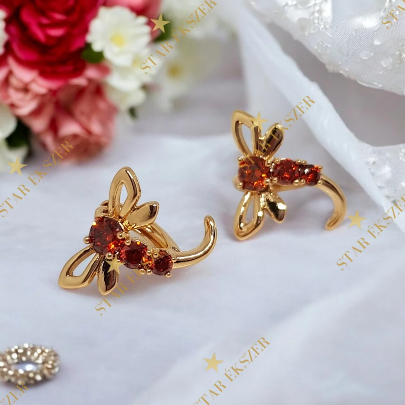 Garland 18K GF. antiallergén szitakötős kislány fülbevaló piros