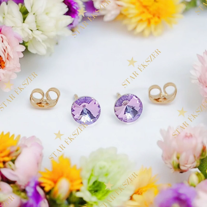 Pont 18K antiallergén fülbevaló lila