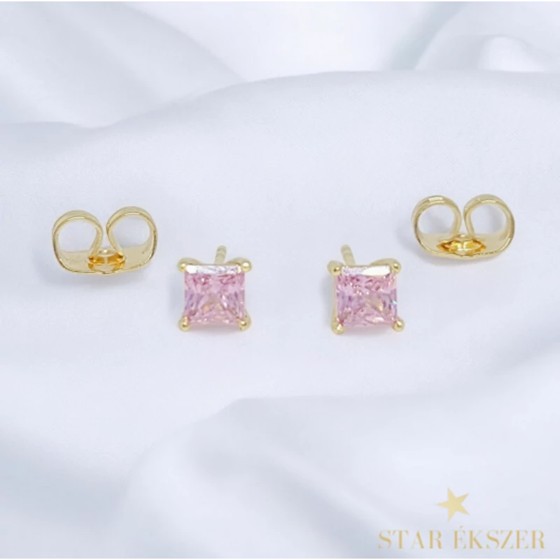 Shaila 14K GF. antiallergén kocka  fülbevaló pink