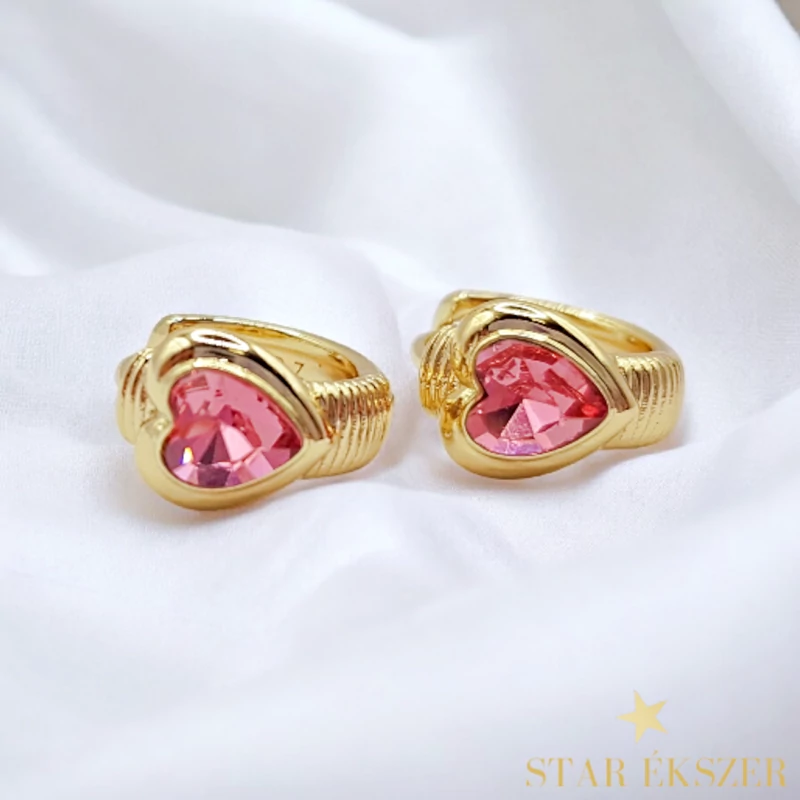 Zorel 14K antiallergén szíves fülbevaló pink