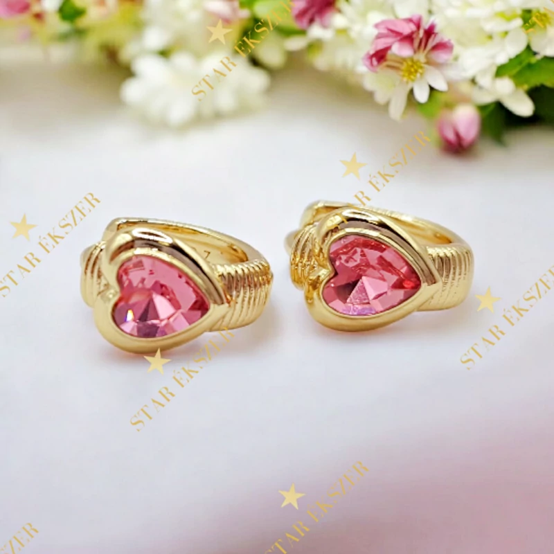 Zorel 14K antiallergén szíves fülbevaló pink