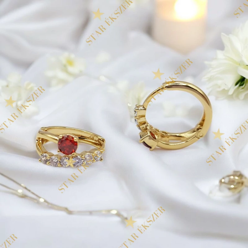 Dalma 14K antiallergén fülbevaló piros