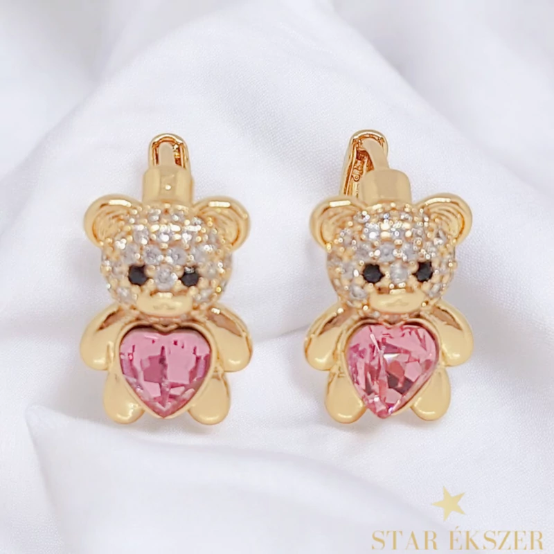 Maci 18K GF. antiallergén sw köves fülbevaló pink