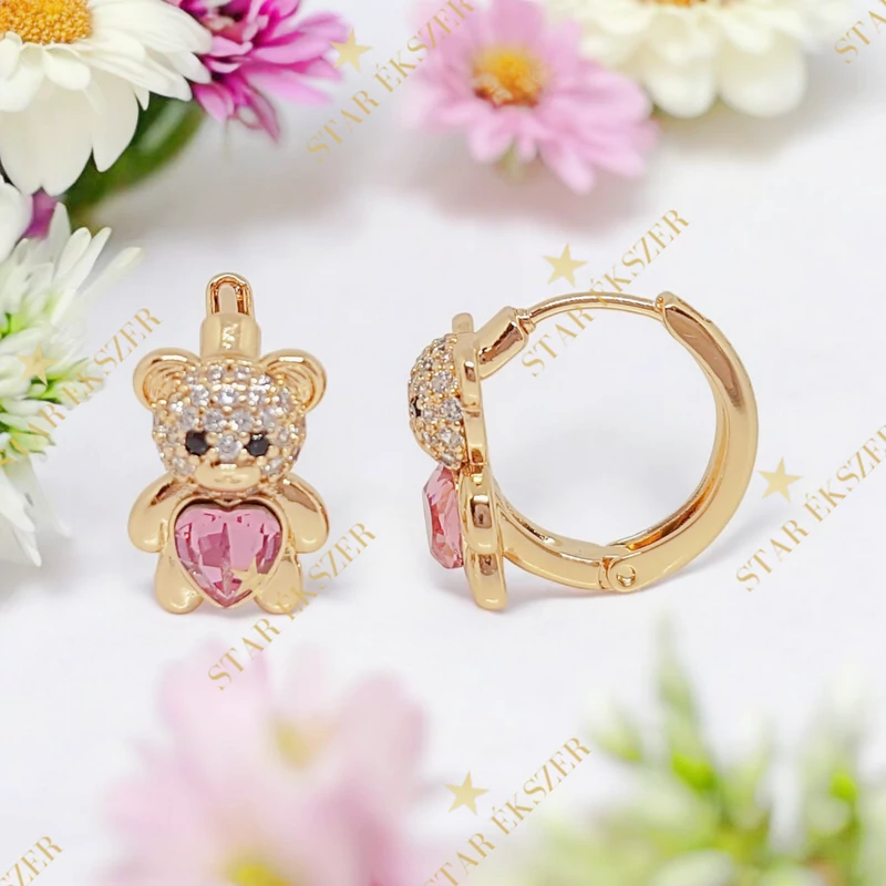 Maci 18K GF. antiallergén sw köves fülbevaló pink