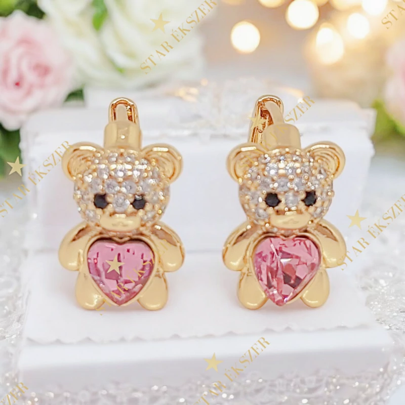 Maci 18K GF. antiallergén sw köves fülbevaló pink