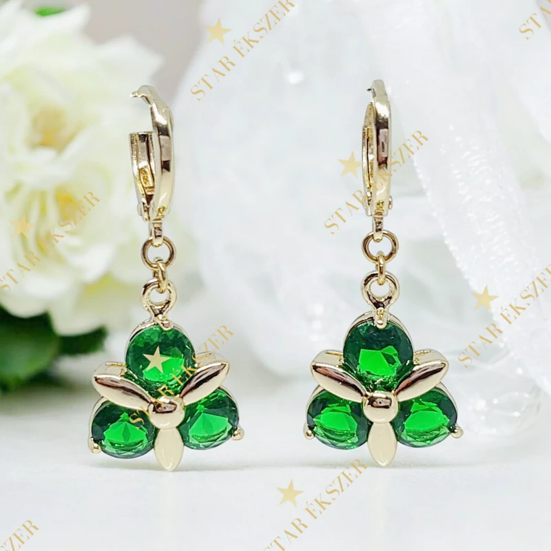 Kinsley 14K GF. antiallergén fülbevaló zöld