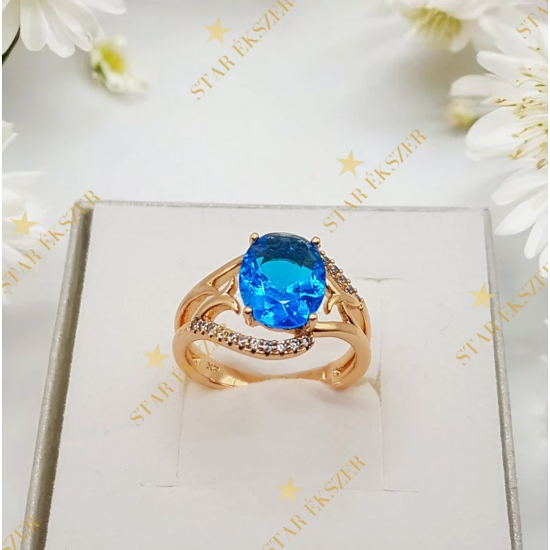 Kigali 18K antiallergén türkiz köves gyűrű 52-es