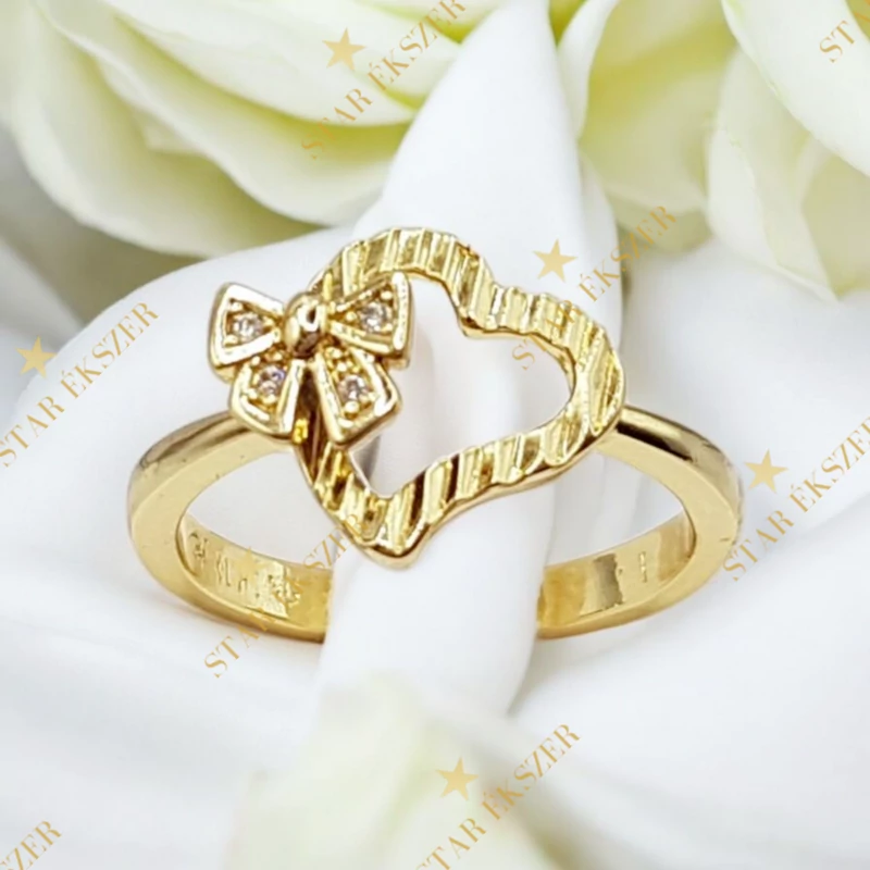 Ninett 14K antiallergén szíves gyűrű 49-es