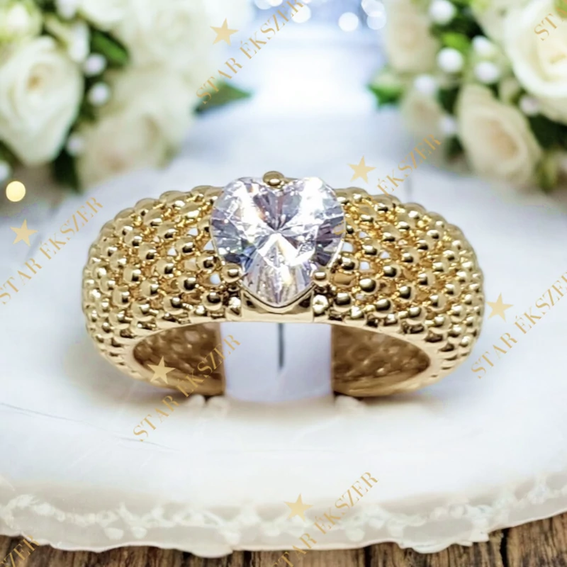 Dornie 14K GF. antiallergén szíves gyűrű 52-es