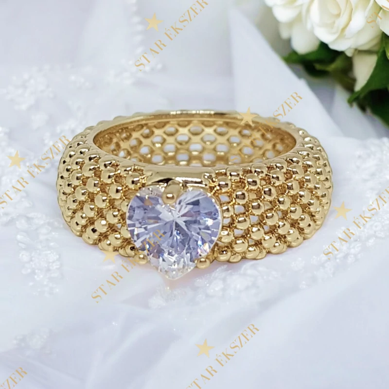 Dornie 14K GF. antiallergén szíves gyűrű 52-es