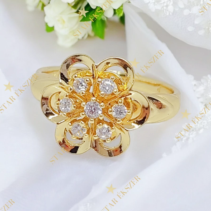 Rouge 14K GF. antiallergén virág gyűrű 52-es