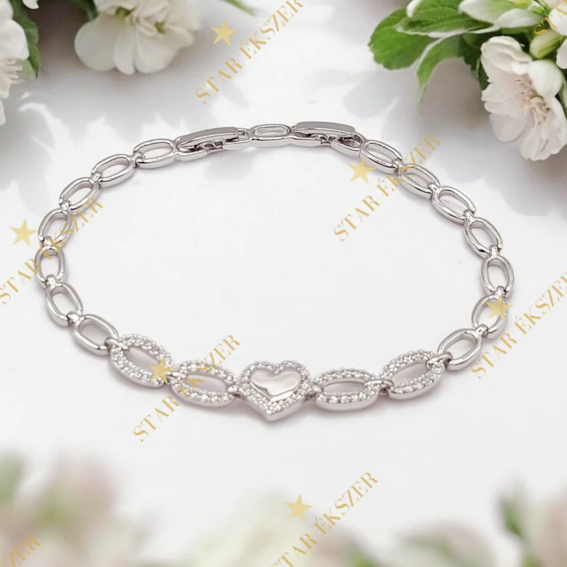 Elina White antiallergén szívecskés karkötő 17/19cm