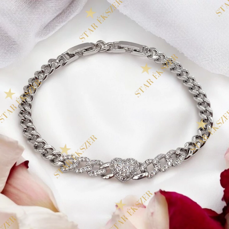 Flora White antiallergén szíves karkötő 17/19cm