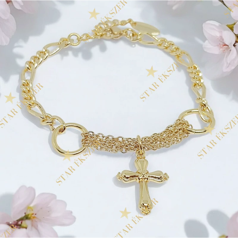 Mila 14K G.F. antiallergén keresztes karkötő á17+3cm