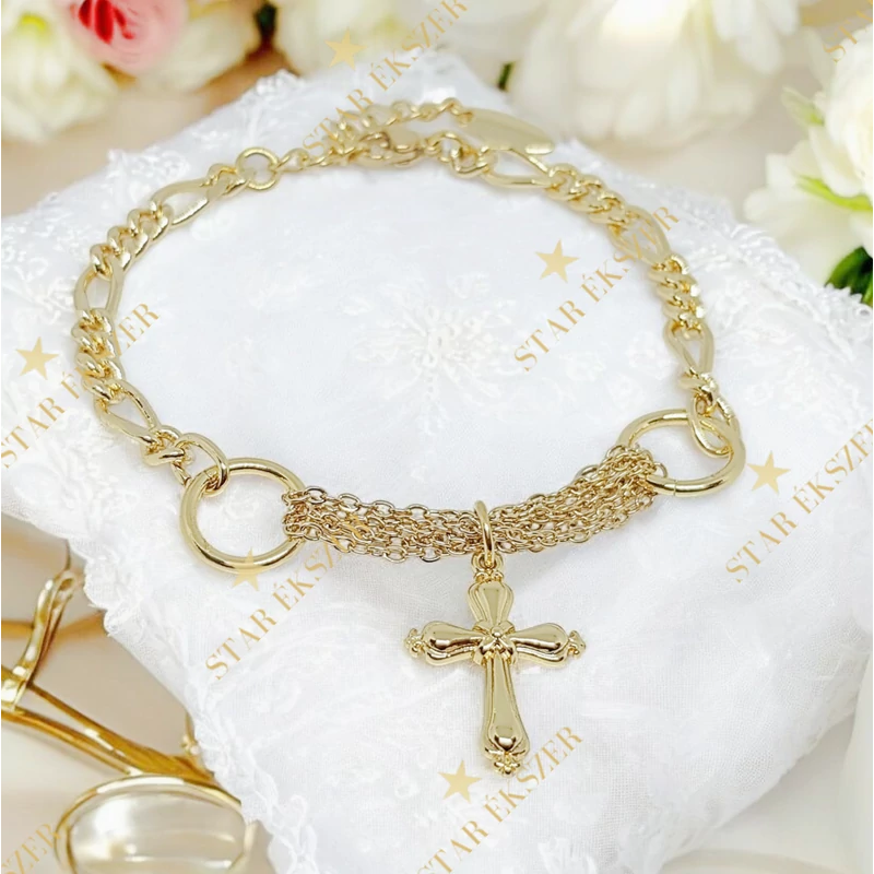 Mila 14K G.F. antiallergén keresztes karkötő á17+3cm