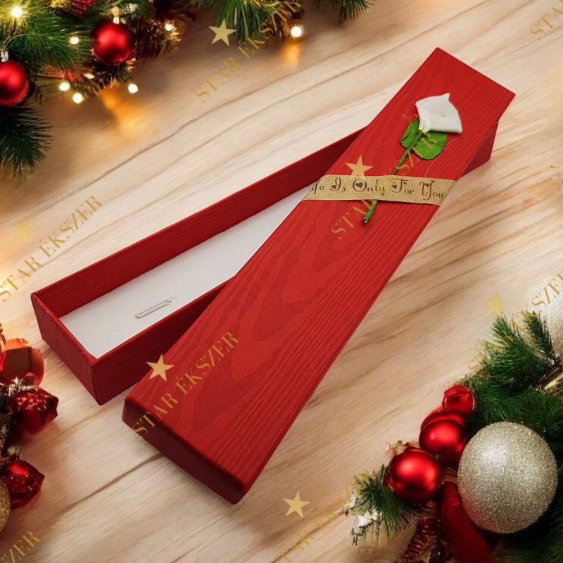 Virágos díszdoboz nyaklánc/karkötő piros