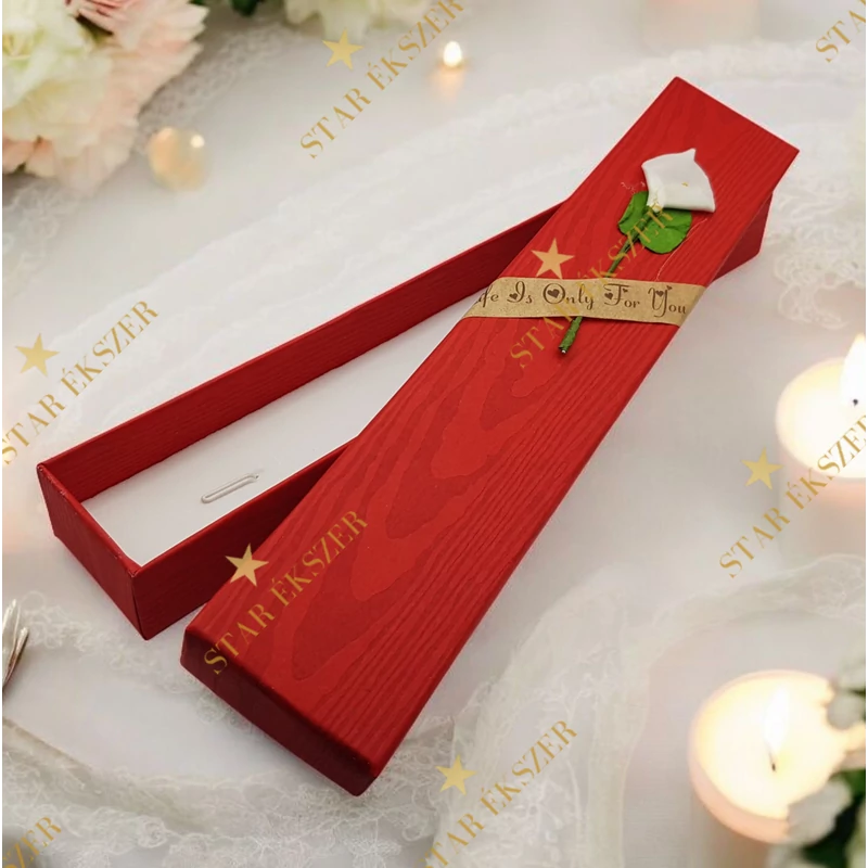 Virágos díszdoboz nyaklánc/karkötő piros