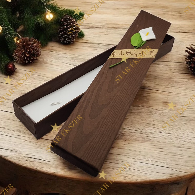 Virágos díszdoboz nyaklánc/karkötő barna