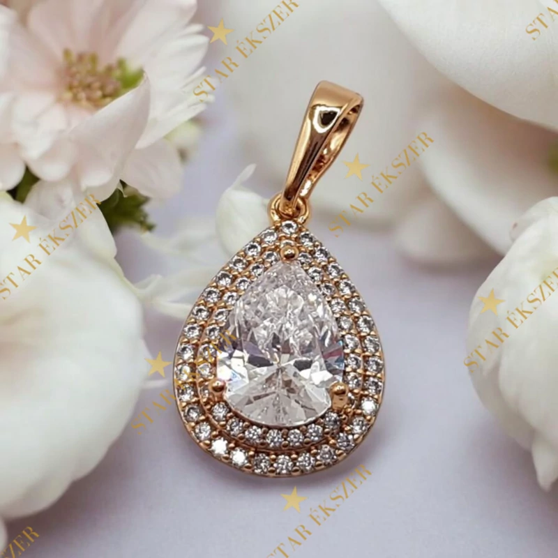 Trois 18K antillergén csepp medál clear