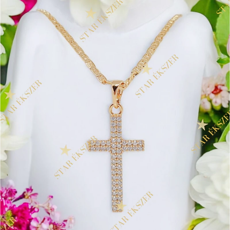Aubree 18K antiallergén kereszt medálos nyaklánc 45cm/3mm