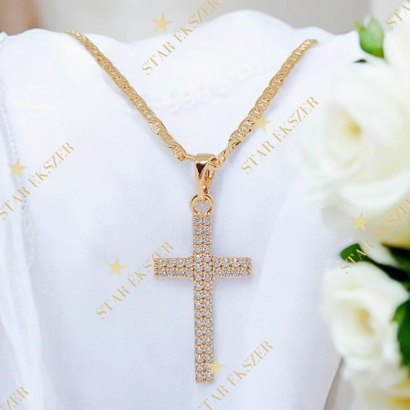 Aubree 18K antiallergén kereszt medálos nyaklánc 45cm/3mm