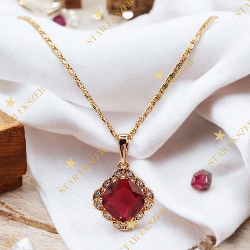 Belleville 18K GF. antiallergén piros köves nyaklánc 50cm