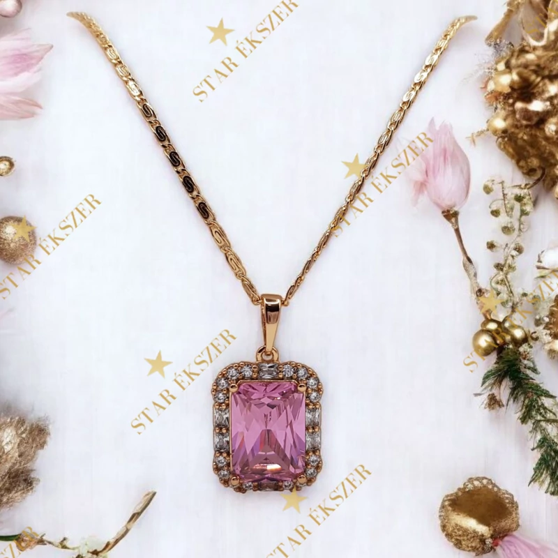 Ofelia Gold Filled, antiallergén pink köves nyaklánc 50cm